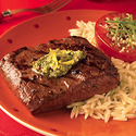 Spicy Lemon Pesto Flat Iron Steaks